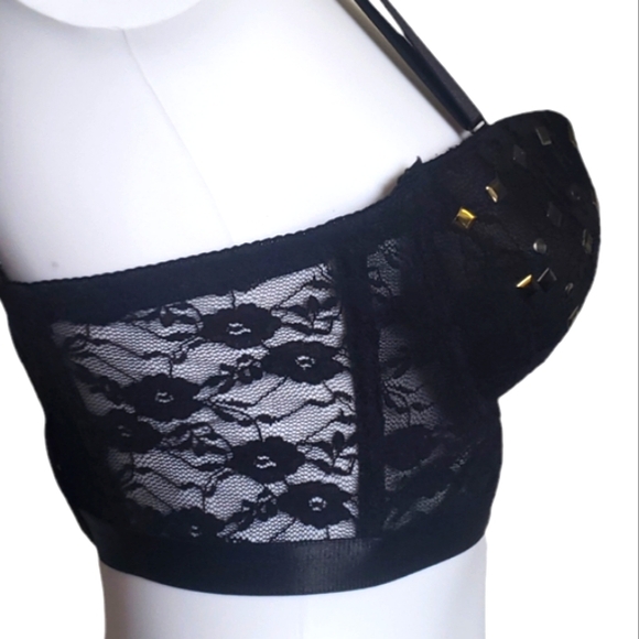 Bikini Swim Top Push Up Black Lace Gold Tone Metal Studded Women's Size 36B. - Picture 4 of 14